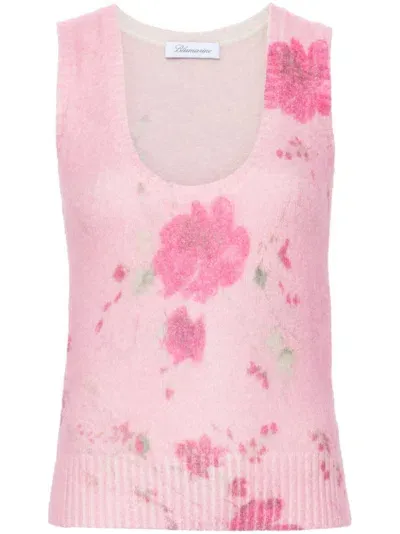 Blumarine Roses-print Tank Top In Pink