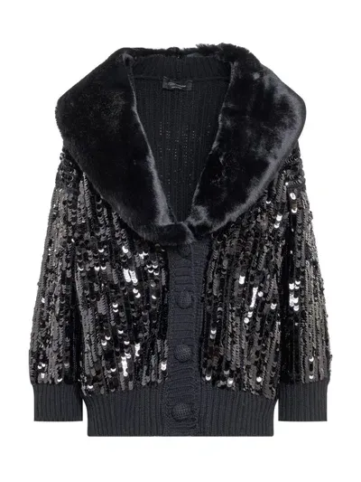 Blumarine Sequin Embellished Cardigan In Black