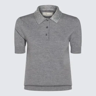 Blumarine Grey Wool Polo Shirt In Gray