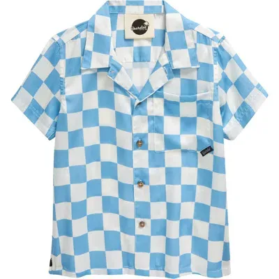 Boardies Kids' Mojo Checkerboard Short Sleeve Button-up Camp Shirt In Blue/cream