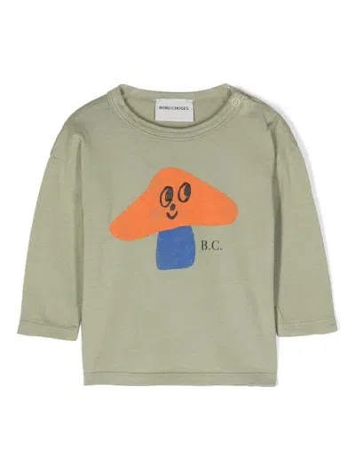 Bobo Choses Babies' Mushroom-print Long-sleeve T-shirt In Green