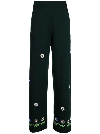 Bode Floral-embroidered Wool Trousers In Green