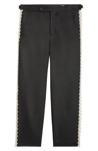 Bode Lacework Side Buckle Wool Trousers In Black