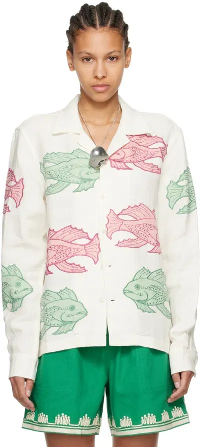 Bode White Piscine Appliqué Shirt In Wtmlt