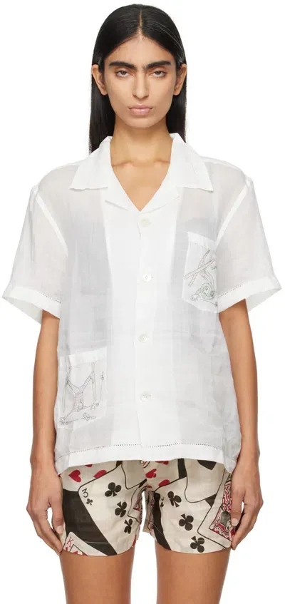 Bode White Skiers Short Sleeve Shirt In White Multi