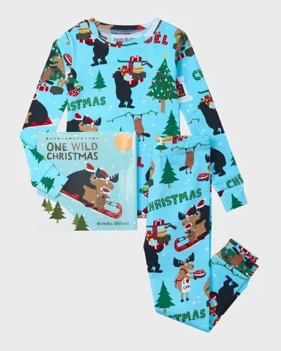 Books To Bed Kids' Boy's One Wild Christmas Printed Pajamas & Book Set In Blue