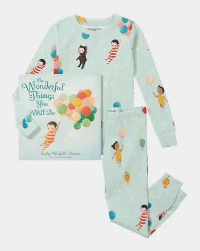 Books To Bed Kid's Emily Windfield Martin's The Wonderful Things You Will Be Book & Pajama Set In Blue