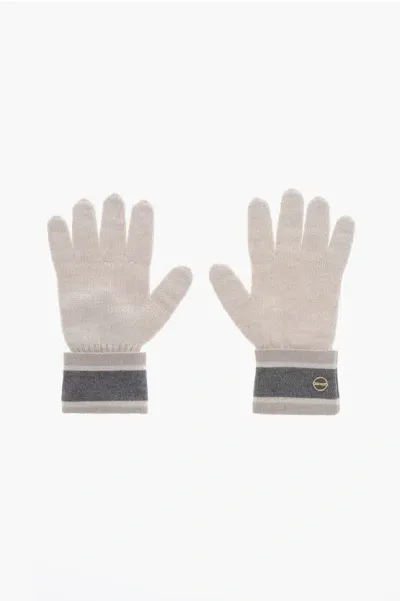 Borbonese Wool Blend Gloves With Metal Logo In Gray