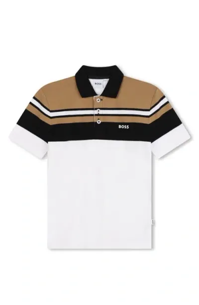 Bosswear Boss Kidswear Kids' Colorblock Stretch Piqué Polo In White