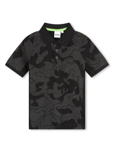 Bosswear Kids' Camouflage Pattern Polo Shirt In Black