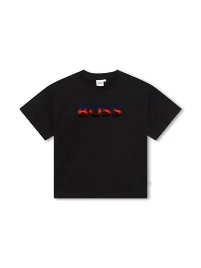 Bosswear Kids' Logo-embroidered Cotton T-shirt In Black