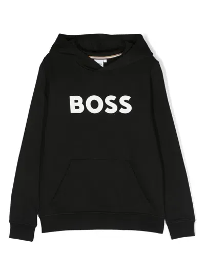 Bosswear Kids' Logo-print Cotton Hoodie In Black