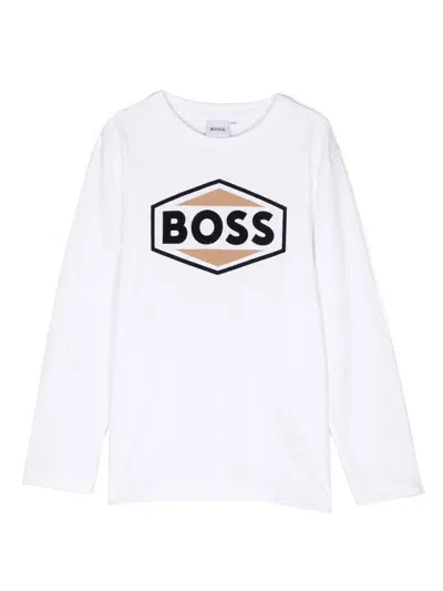 Bosswear Kids' Logo-print Long-sleeve T-shirt In White