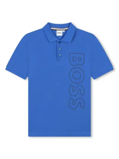 Bosswear Kids' Logo-print Piqué-weave Polo Shirt In Blue