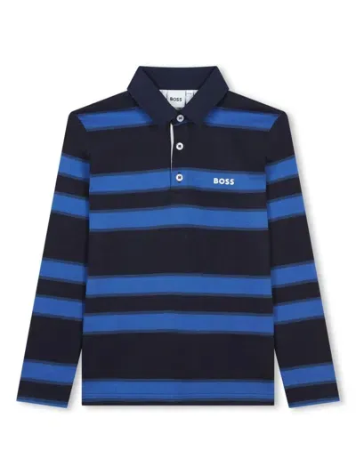 Bosswear Kids' Logo-print Striped Cotton Polo Shirt In Black