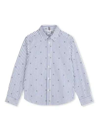 Bosswear Kids' Logo-print Striped Cotton Shirt In Blue