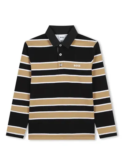 Bosswear Kids' Logo-print Striped Polo Shirt In Black