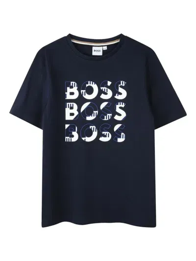 Bosswear Kids' Logo-print T-shirt In Blue