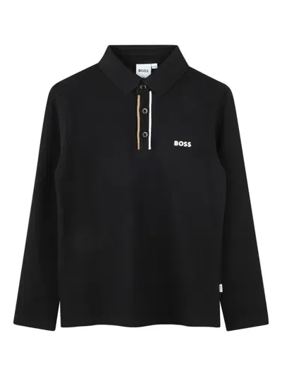 Bosswear Kids' Long-sleeve Polo Shirt In Black