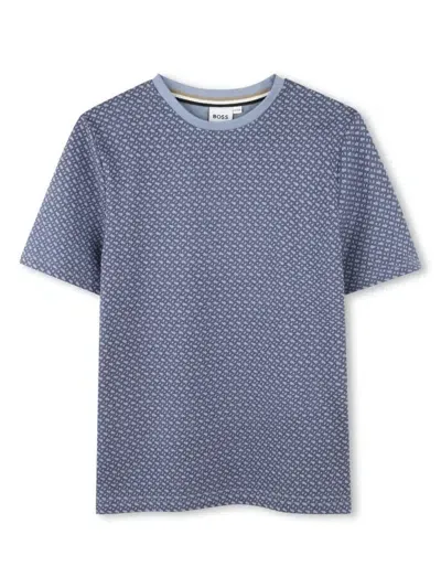 Bosswear Kids' Monogram-print Cotton T-shirt In Blue