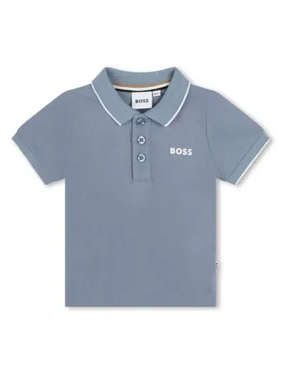 Bosswear Babies' Printed Cotton Polo Shirt In Blue