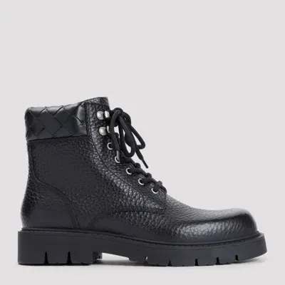 Bottega Veneta Black Grained Calf Leather Haddock Lace Up Ankle Boots