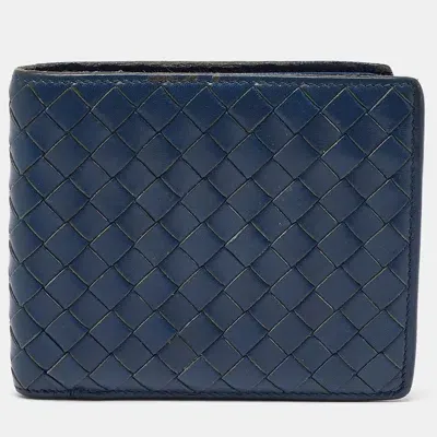 Pre-owned Bottega Veneta Blue Intrecciato Leather Bifold Wallet