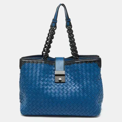 Pre-owned Bottega Veneta Blue/black Intrecciato Leather Tote