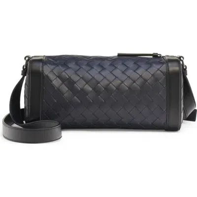 Bottega Veneta Classic Intrecciato Rectangular Crossbody Bag In Space/black-silver