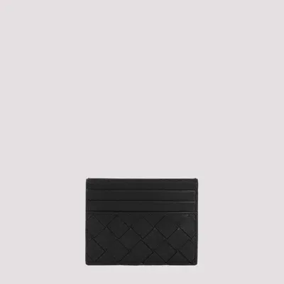 Bottega Veneta Intrecciato Calf Leather Credit Card Case In Black Silver