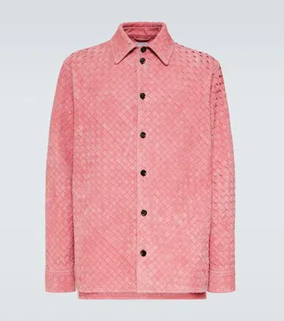 Bottega Veneta Intrecciato Suede Leather Shirt In Pink