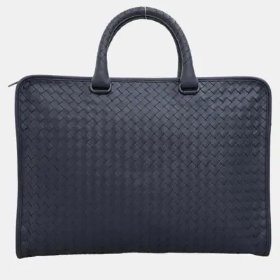 Pre-owned Bottega Veneta Intreciatto Laptop Briefcase In Blue