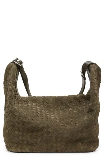 Bottega Veneta Large Intrecciato Suede Passenger Crossbody Bag In Camping/khaki