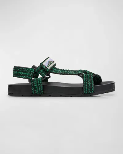 Bottega Veneta Men's Trip Two-tone Ribbon Sporty Sandals In Emrald