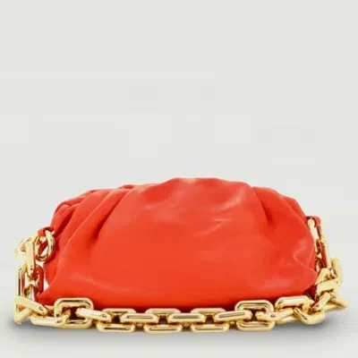 Pre-owned Bottega Veneta Orange Chain Pouch With Gold Chain