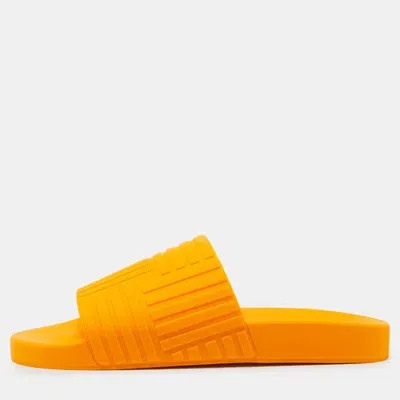 Pre-owned Bottega Veneta Orange Rubber Slides Size 43