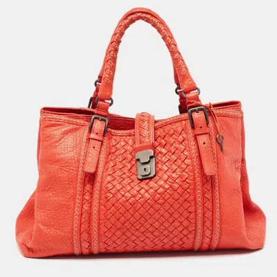 Pre-owned Bottega Veneta Red Intrecciato Leather Large Roma Stitch Tote