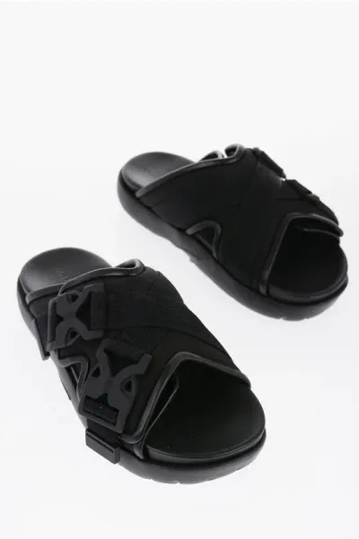 Bottega Veneta Snap Slides With Leather Detail And Buckle In Black