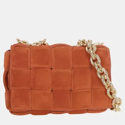 Pre-owned Bottega Veneta Suede Padded Chain Cassette Bag In Orange