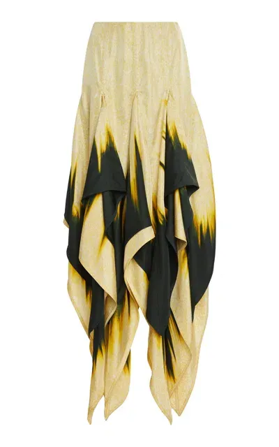 Bottega Veneta Tiered Degradé Silk-blend Maxi Skirt In Yellow