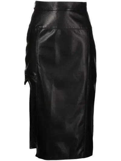 Boyarovskaya Cut-out Leather Midi Skirt In Black