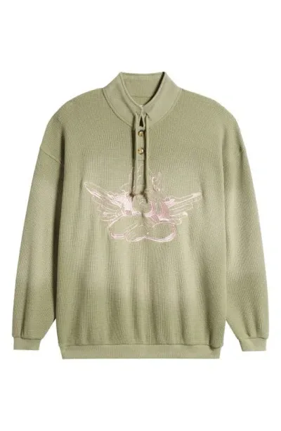 Boys Lie Heartstrings Henley Sweatshirt In Green