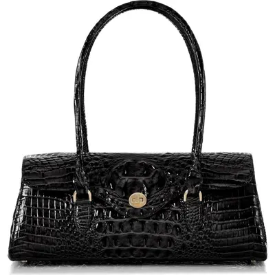 Brahmin Dayan Croc Embossed Leather Satchel In Black