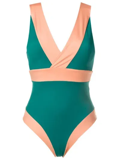 Brigitte Two-tone One-piece Swimsuit In Green