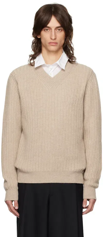 Brioni Beige Cashmere V-neck Sweater In 9700 Beige