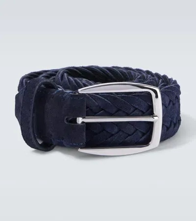 Brioni Braided Suede Belt In Blue