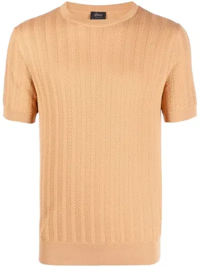 Brioni Herringbone Cotton T-shirt In Orange