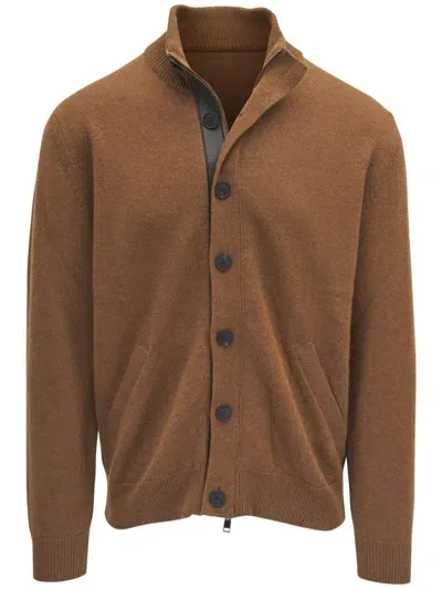 Brioni Cashmere Cardigan In Brown