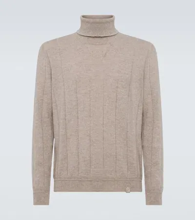 Brioni Cashmere Turtleneck Sweater In Beige