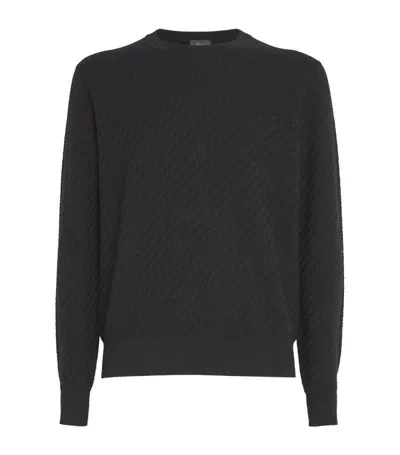 Brioni Cotton-silk-cashmere Trama Weave Sweater In Black